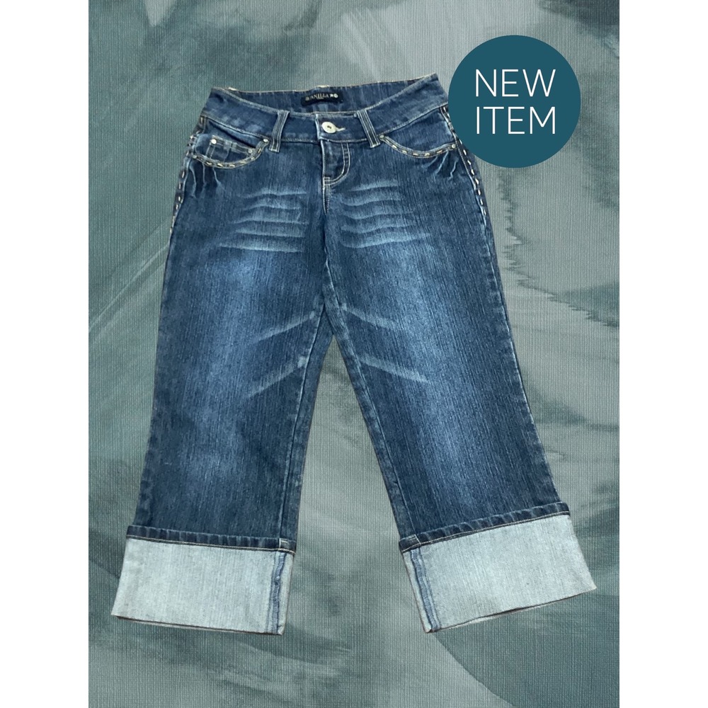 Vanilla Star Womens Capri Jeans Dark Wash Cuffed Crop Denim Size 1 RN111052